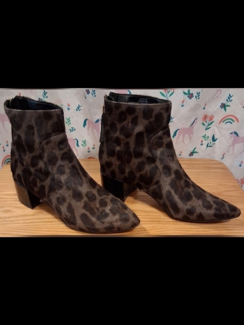 EUC Karl Lagerfeld Maude Leopard Pony Hair Moto Western Boho Bootie Boot SZ 5.5